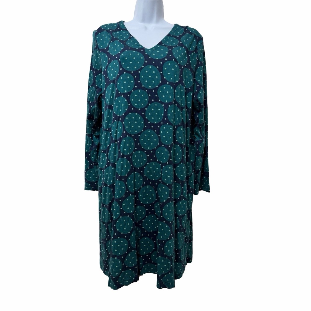 Gudrun Sjoden Polka Dot Jersey Knit Mini Dress Size L Blue Long Sleeve Tunic